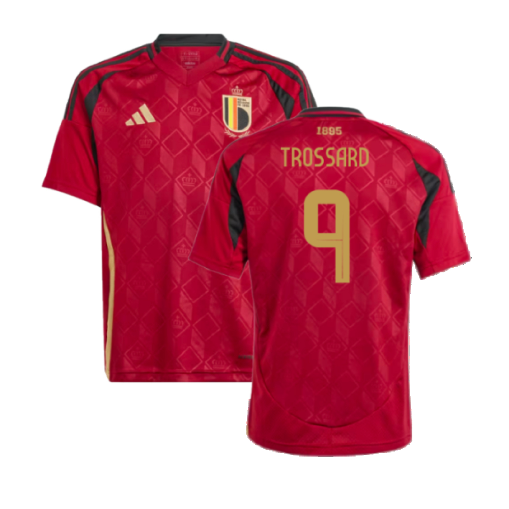 '24-'25 Belgium Home Shirt (Kids) (Trossard 9) Polyester Made By: Adidas Unisex Kids Red Size 7-8