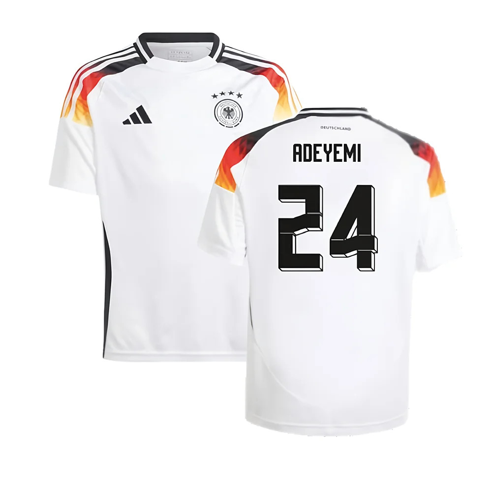 '24-'25 Germany Home Shirt (Kids) (Adeyemi 24) Polyester Made By: Adidas Unisex Kids White Size 7-8