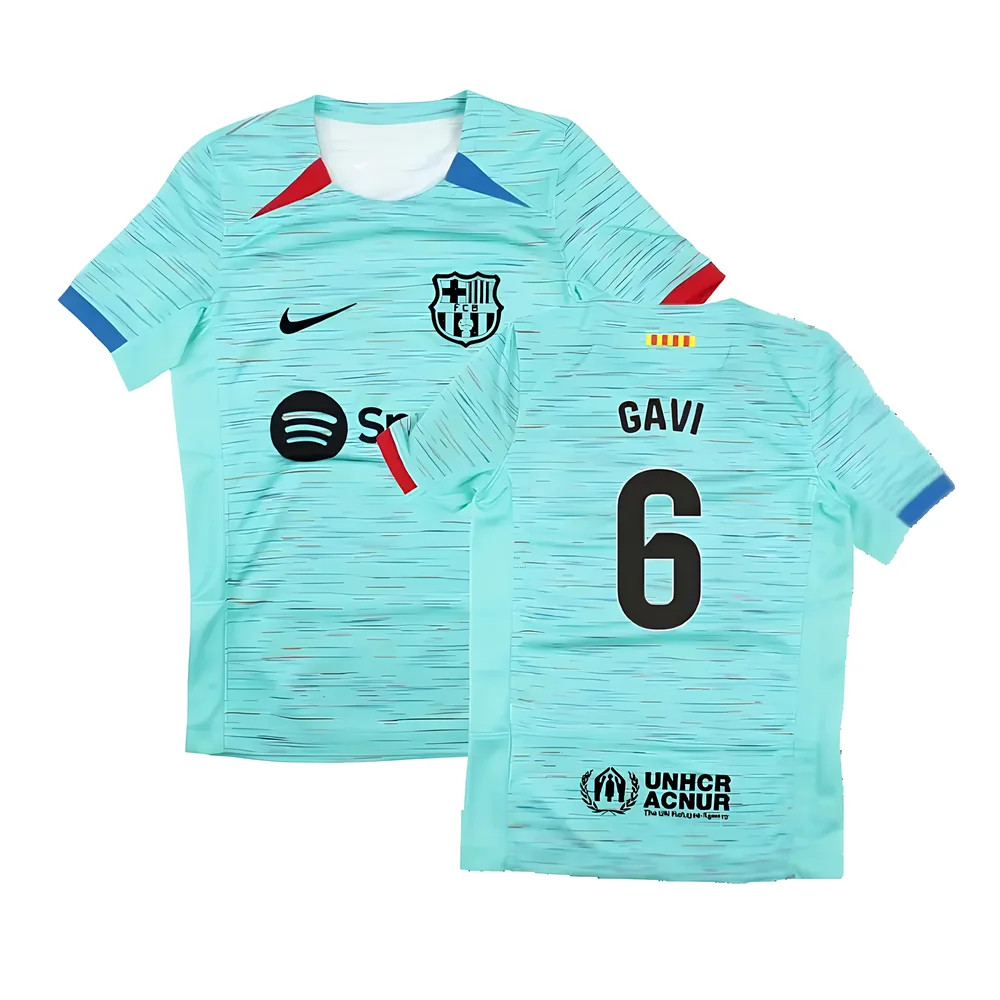 '23-'24 Barcelona Third Shirt (Kids) (Gavi 6) Polyester Made By: Nike Unisex Kids Blue Extra Large
