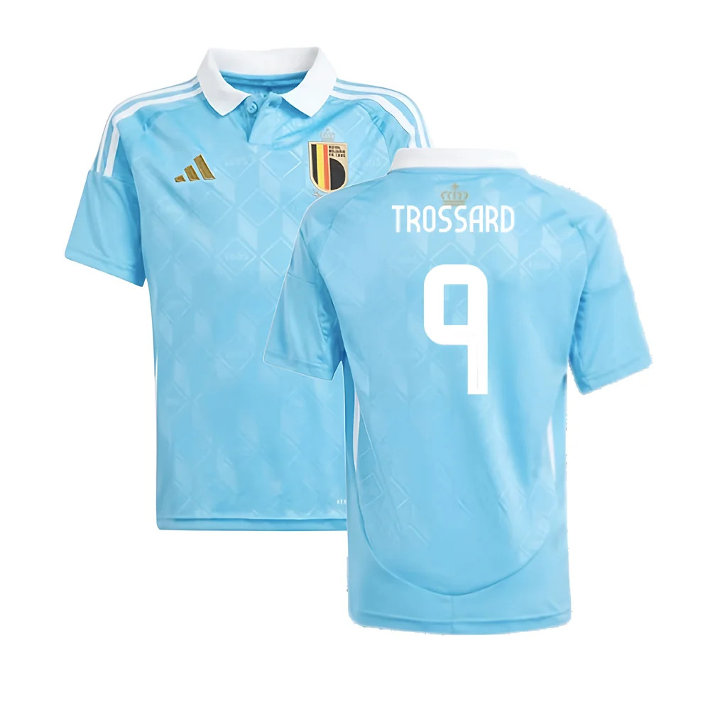 '24-'25 Belgium Away Shirt (Kids) (Trossard 9) 7-8 Polyester Made By: Adidas Unisex Kids Blue Size 9-10