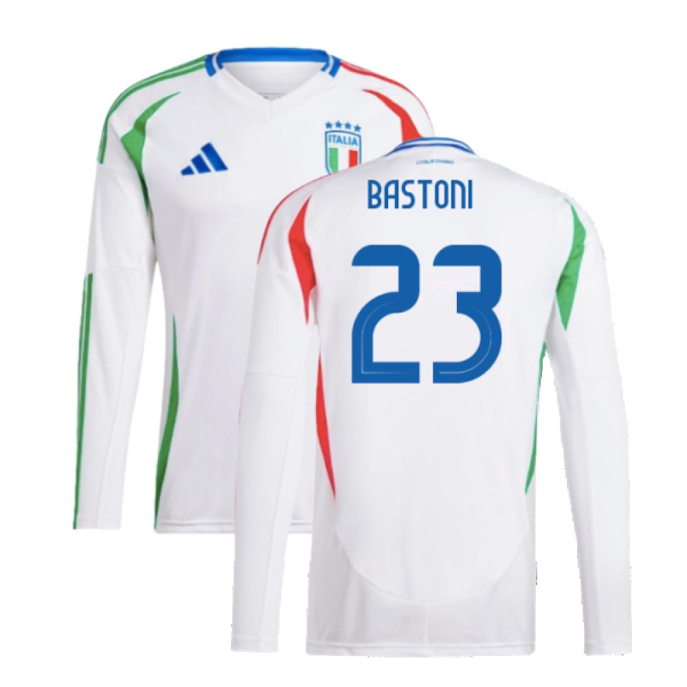 '24-'25 Italy Long Sleeve Away Shirt (Bastoni 23) Polyester Alessandro Bastoni Made By: Adidas Men's White Extra Large