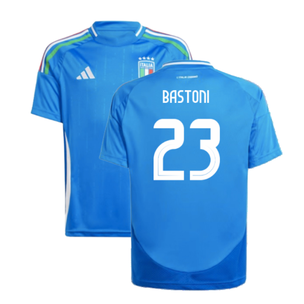 '24-'25 Italy Home Shirt (Kids) (Bastoni 23) Polyester Alessandro Bastoni Made By: Adidas Unisex Kids Blue Size 9-10