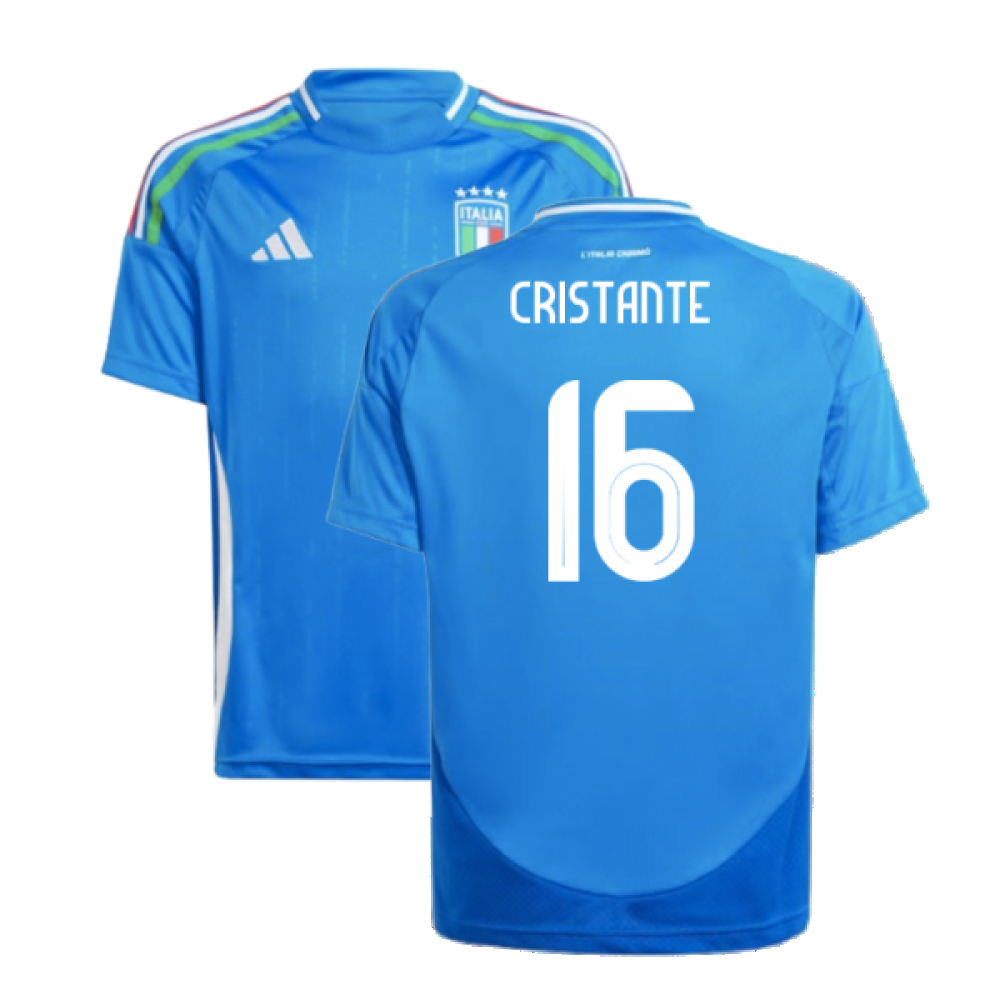 '24-'25 Italy Home Shirt (Kids) (Cristante 16) 9-10 Polyester Bryan Cristante Made By: Adidas Unisex Kids Blue Size 15-16