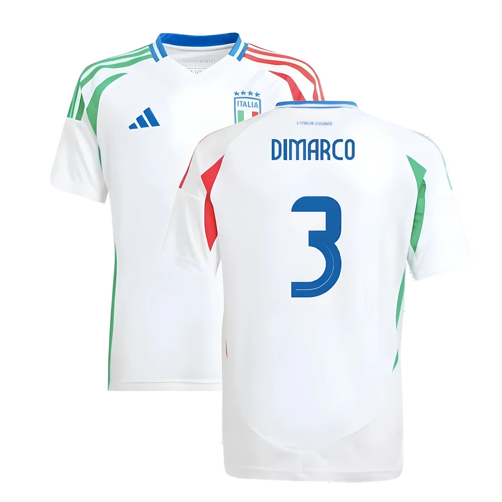 '24-'25 Italy Away Shirt (Kids) (Dimarco 3) 7-8 Polyester Federico Dimarco Made By: Adidas Unisex Kids White Size 11-12