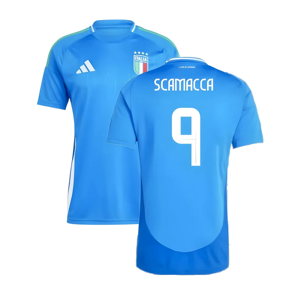 '24-'25 Italy Home Shirt (Scamacca 9) Polyester Gianluca Scamacca Made By: Adidas Men's Blue Xxl