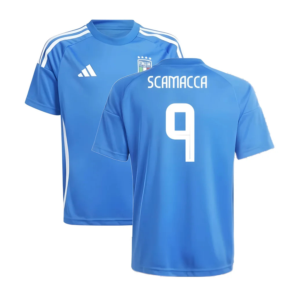 '24-'25 Italy Home Fan Jersey (Kids) (Scamacca 9) Polyester Gianluca Scamacca Made By: Puma Unisex Kids Blue Size 9-10