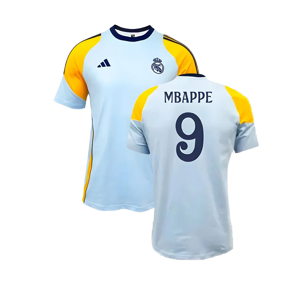 '24-'25 Real Madrid Training Tee (Glow ) (Mbappe 9) Polyester Made By: Adidas Men's Blue Small