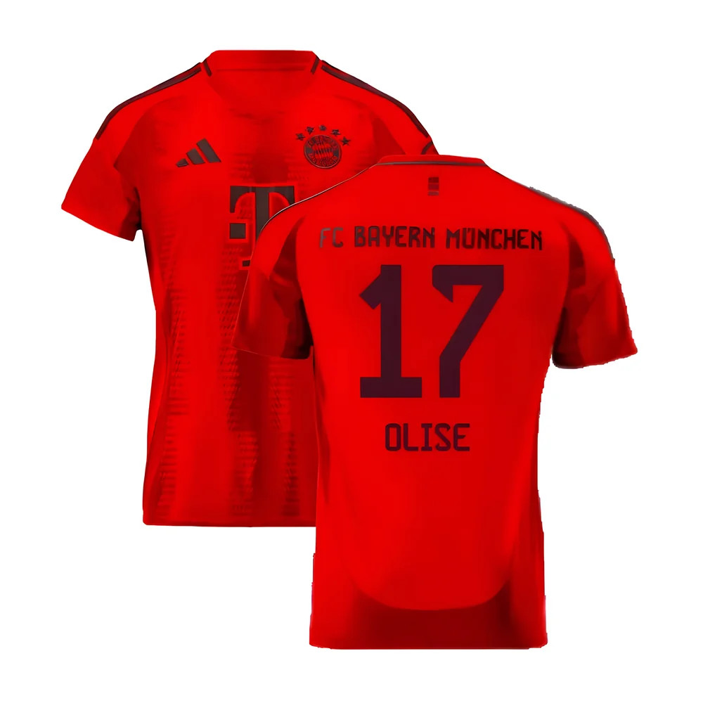 '24-'25 Bayern Munich Home Shirt (Kids) (Olise 17) Polyester Made By: Adidas Unisex Kids Red Size 7-8
