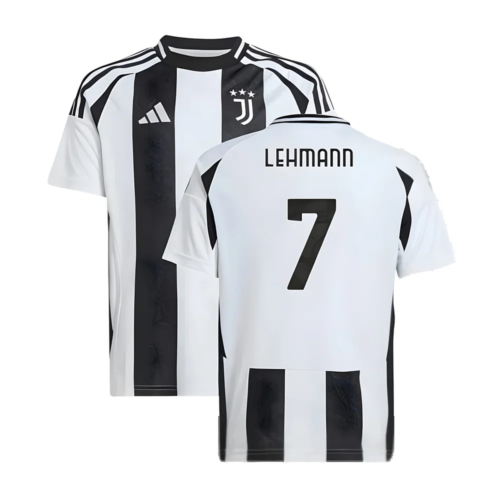 '24-'25 Juventus Home Shirt (Kids) (Lehmann 7) 7-8 Polyester Made By: Adidas Unisex Kids Black Size 9-10