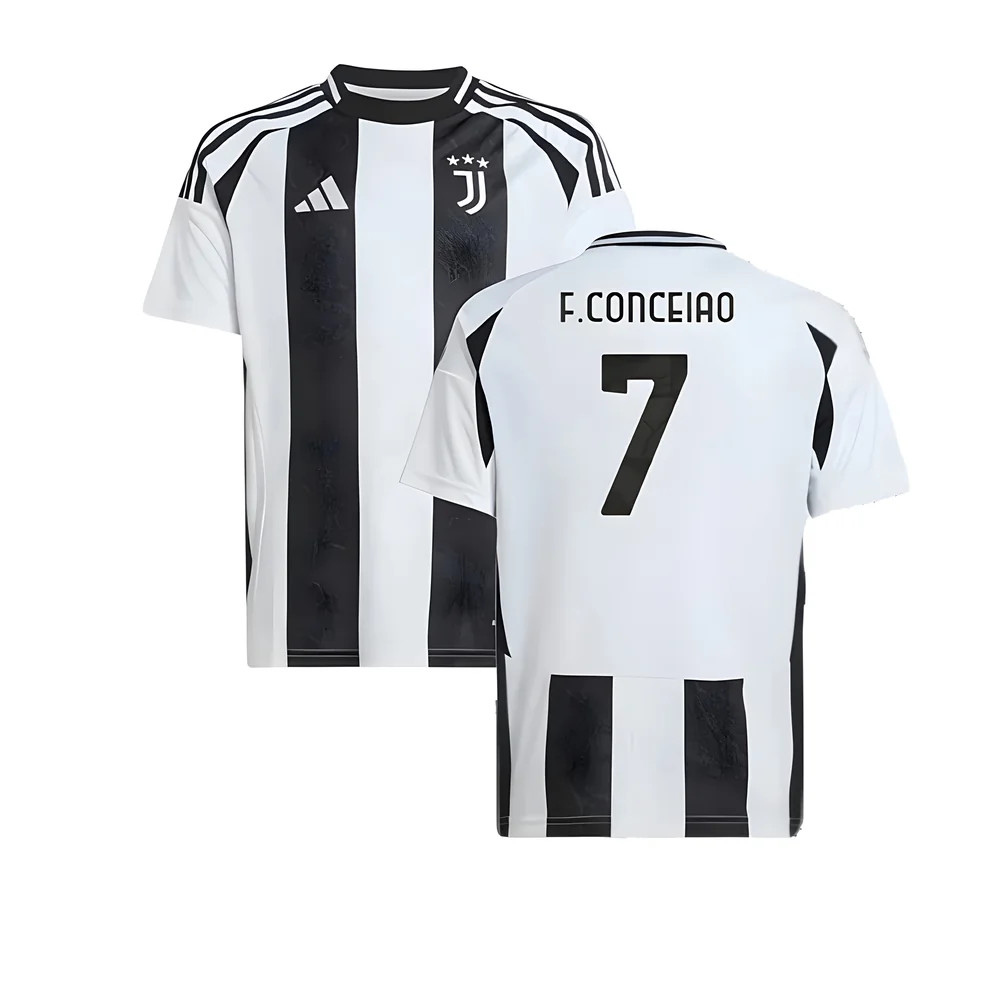 '24-'25 Juventus Home Shirt (Kids) (F.conceiao 7) 7-8 Polyester Made By: Adidas Unisex Kids Black Size 15-16