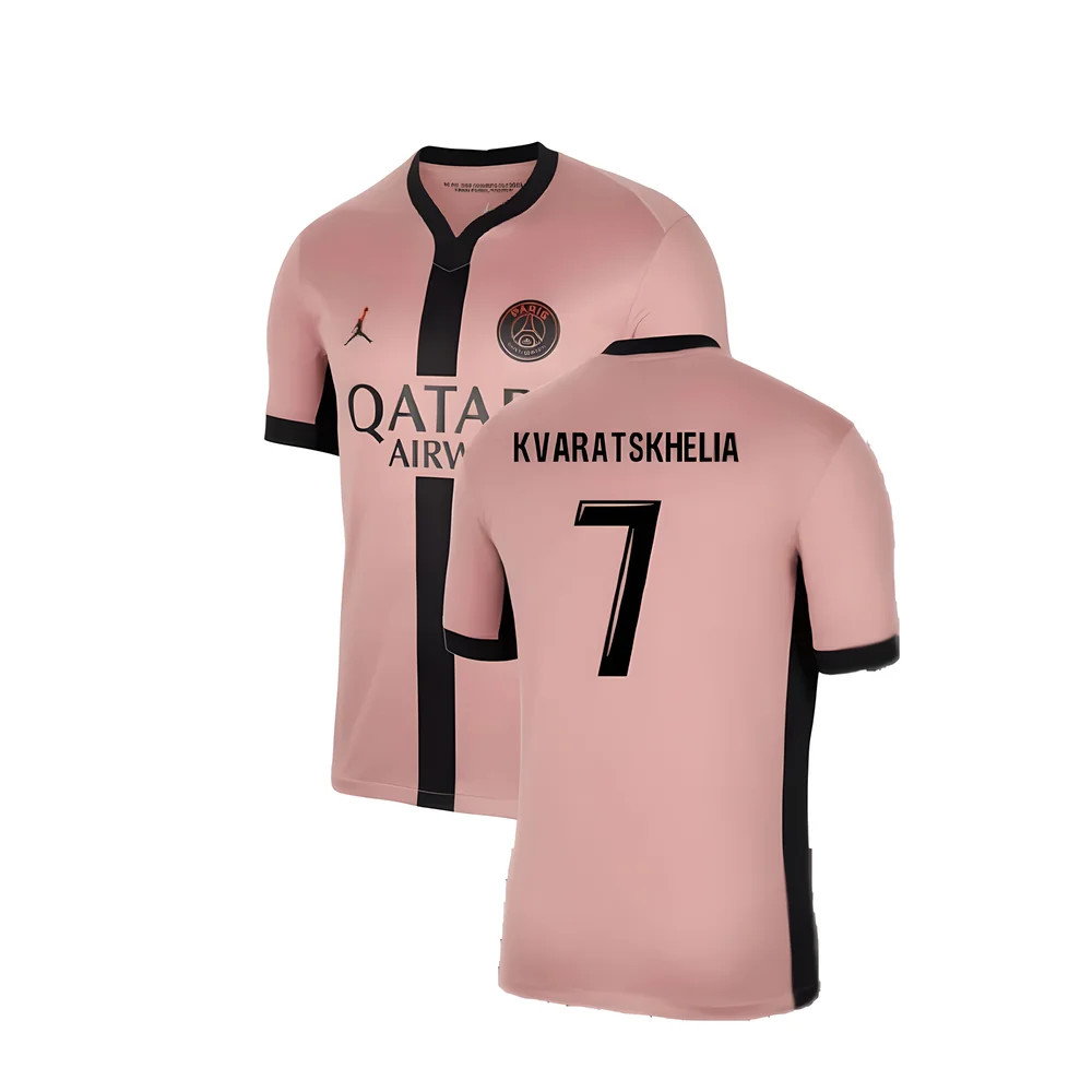 '24-'25 Psg Third Shirt (Kvaratskhelia 7) Polyester Made By: Nike Men's Pink Extra Large