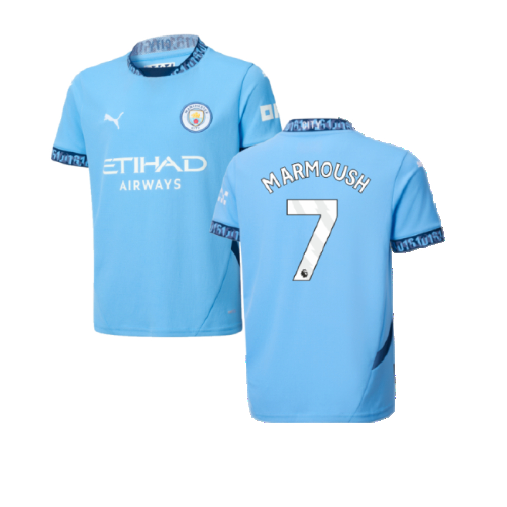 '24-'25 Man City Home Shirt (Kids) (Marmoush 7) 9-10 Polyester Manchester City Made By: Puma Unisex Kids Blue Size 13-14