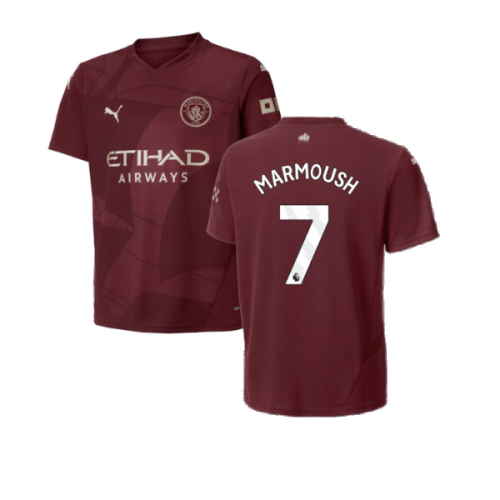'24-'25 Man City Third Shirt (Kids) (Marmoush 7) Polyester Manchester City Made By: Puma Unisex Kids Maroon Size 7-8