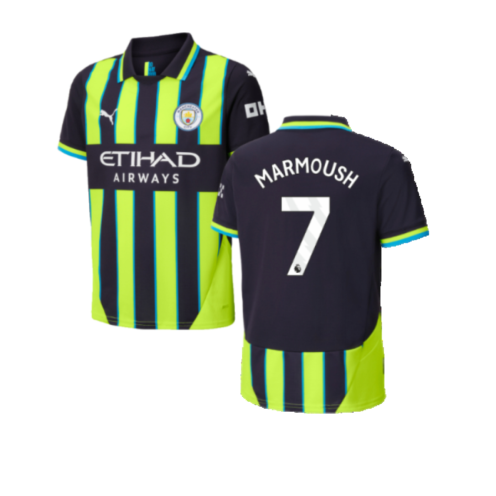 '24-'25 Man City Away Shirt (Kids) (Marmoush 7) Polyester Manchester City Made By: Puma Unisex Kids Navy Size 7-8