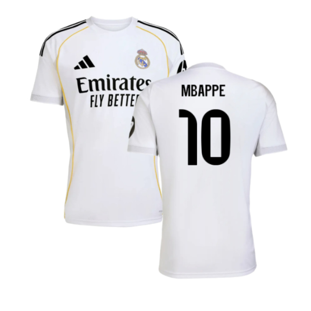 '25-'26 Real Madrid Home Shirt (Mbappe 10) Polyester Made By: Adidas Men's White Large