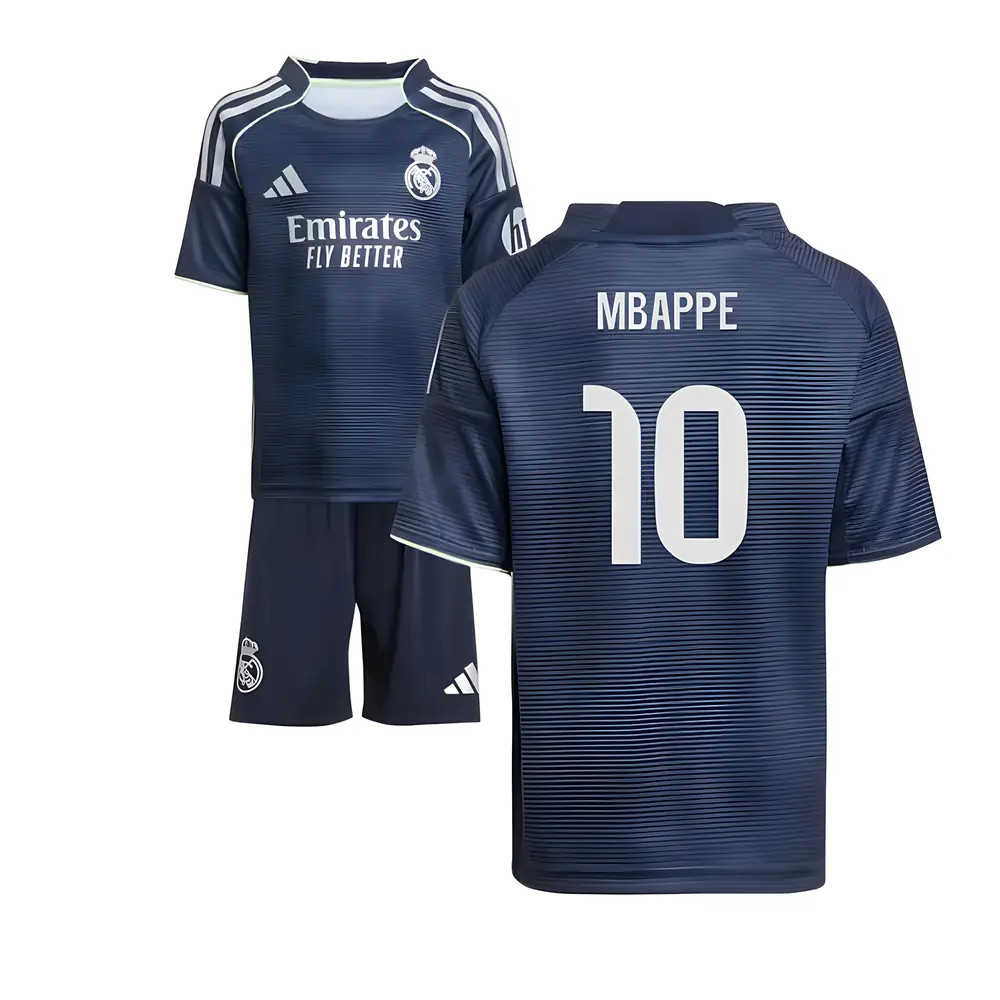 '25-'26 Real Madrid Away Mini Kit (Mbappe 10) Toddler's 2-3 Toddler Polyester Made By: Adidas Unisex Toddler Navy Size 5-6