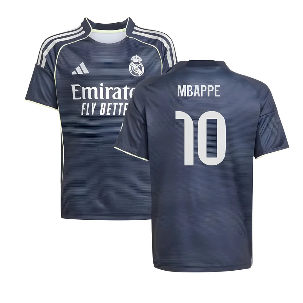'25-'26 Real Madrid Away Shirt (Kids) (Mbappe 10) 7-8 Polyester Made By: Adidas Unisex Kids Navy Size 11-12