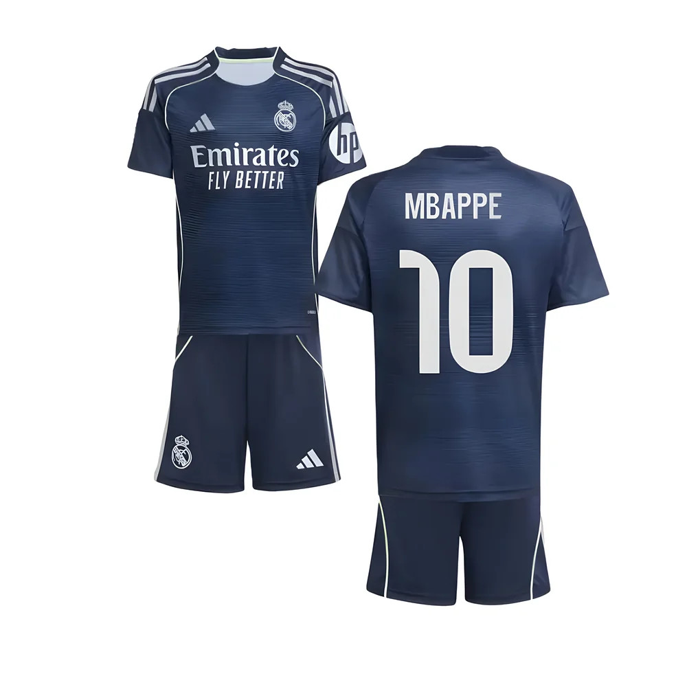 '25-'26 Real Madrid Away Youth Kit (Mbappe 10) Kids 7-8 Polyester Made By: Adidas Unisex Kids Navy Size 9-10