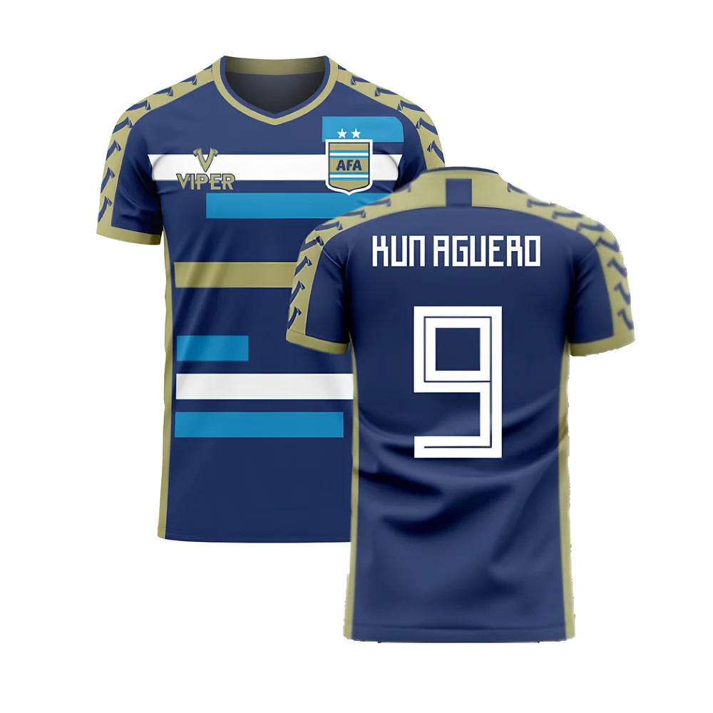 '25-'26 Argentina Away Concept Football Kit (Viper) (Kun Aguero 9) Polyester Sergio Kun Aguero Made By: Viper Sportswear Men's Navy 3XL