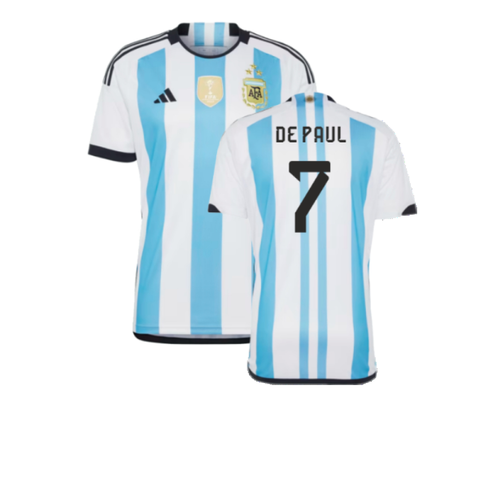 Argentina 2022 World Cup Winners Home Shirt (De Paul 7) Polyester Rodrigo De Paul Made By: Adidas Men's Blue 3XL