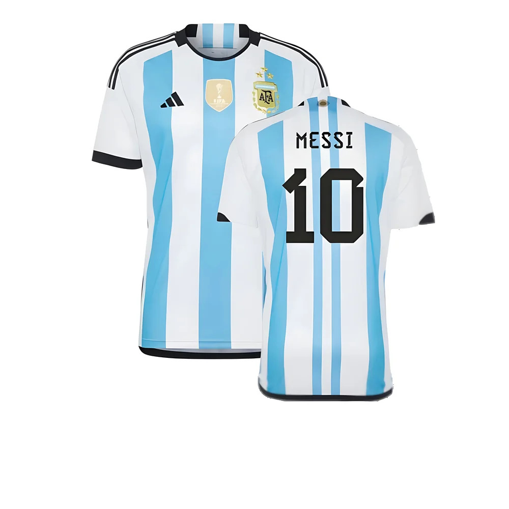 Argentina 2022 World Cup Winners Home Shirt (Messi 10) Polyester Lionel Messi Made By: Adidas Men's Blue 3XL