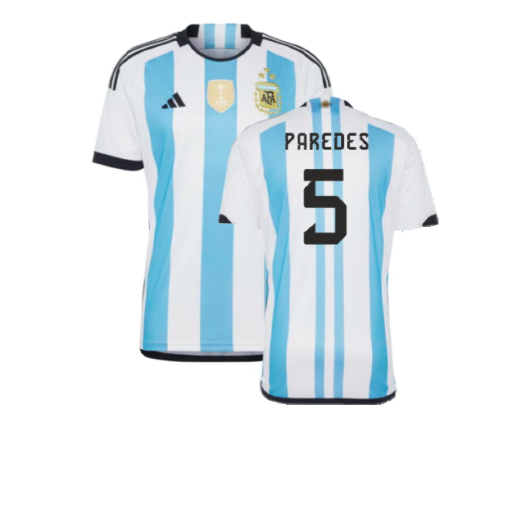 Argentina 2022 World Cup Winners Home Shirt (Paredes 5) Polyester Leandro Paredes Made By: Adidas Men's Blue 3XL