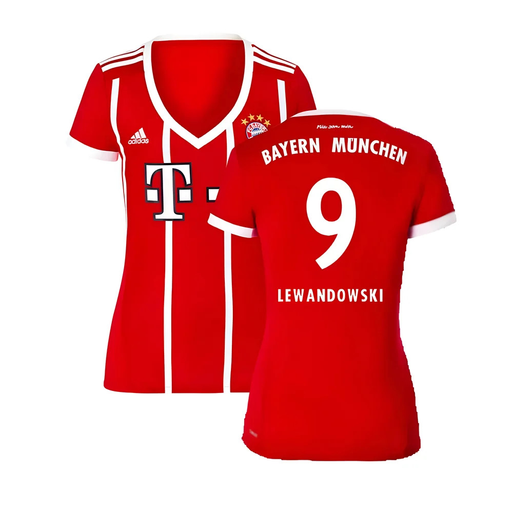 '17-'18 Bayern Munich Home Shirt ) ((Excellent) (Lewandowski 9) Polyester Made By: Adidas Women's Red Xxl