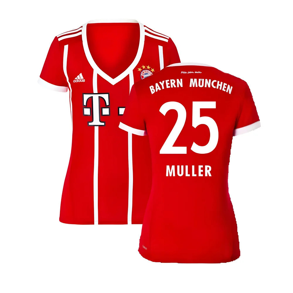 '17-'18 Bayern Munich Home Shirt ) ((Excellent) (Muller 25) Polyester Made By: Adidas Women's Red Xxl