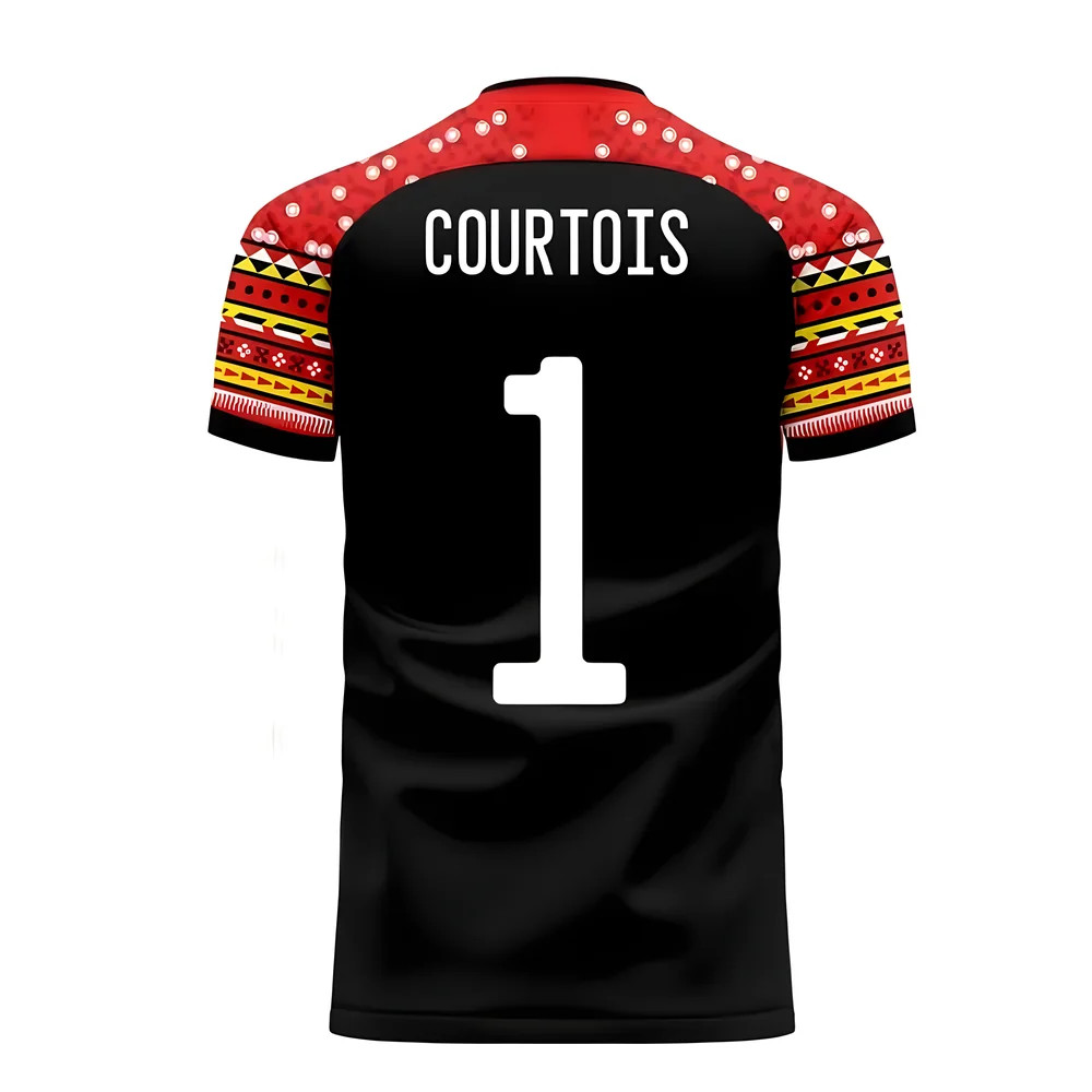 '25-'26 Belgium Away Concept Football Kit (Libero) (Courtois 1) Polyester Thibaut Courtois Made By: Libero Sportswear Men's Black Medium