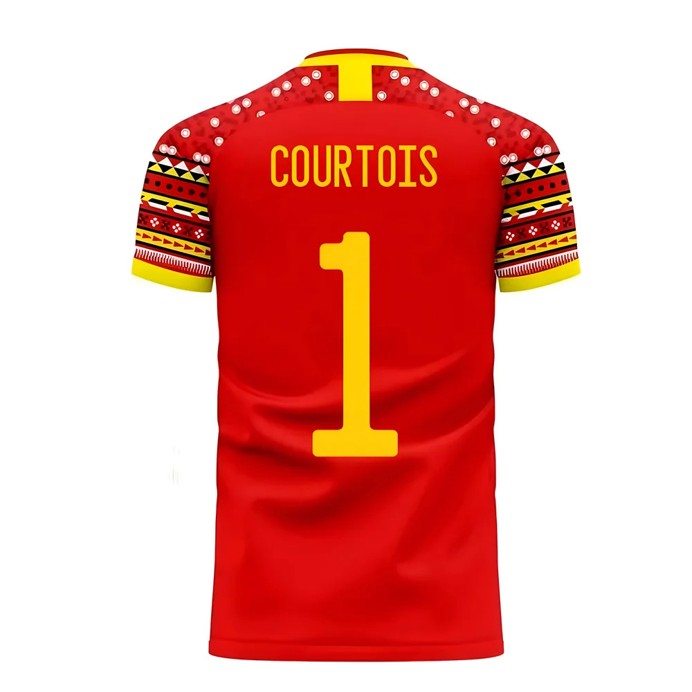 '25-'26 Belgium Home Concept Football Kit (Libero) (Courtois 1) Polyester Thibaut Courtois Made By: Libero Sportswear Men's Red Large