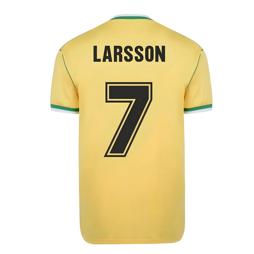 Celtic 1988 Centenary Away Retro Football Shirt (Larsson 7) Polyester Henrik Larsson Made By: Score Draw Men's Yellow Large