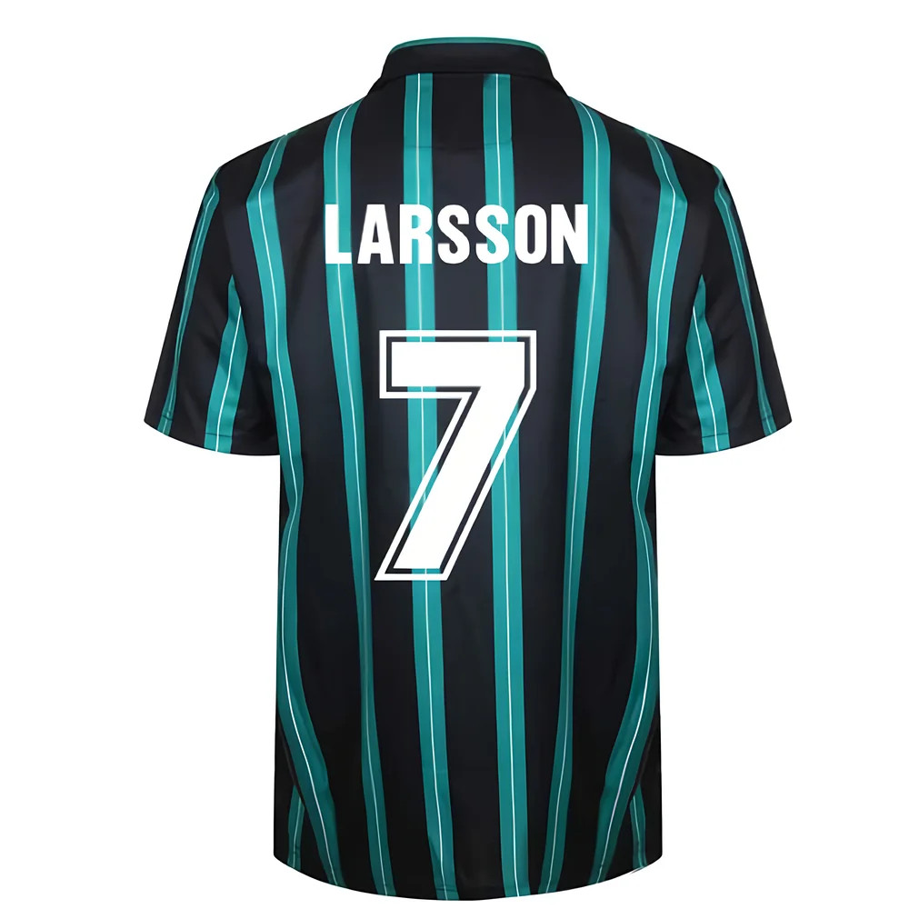 Celtic 1994 Away Retro Football Shirt (Larsson 7) Polyester Henrik Larsson Made By: Score Draw Men's Black Large