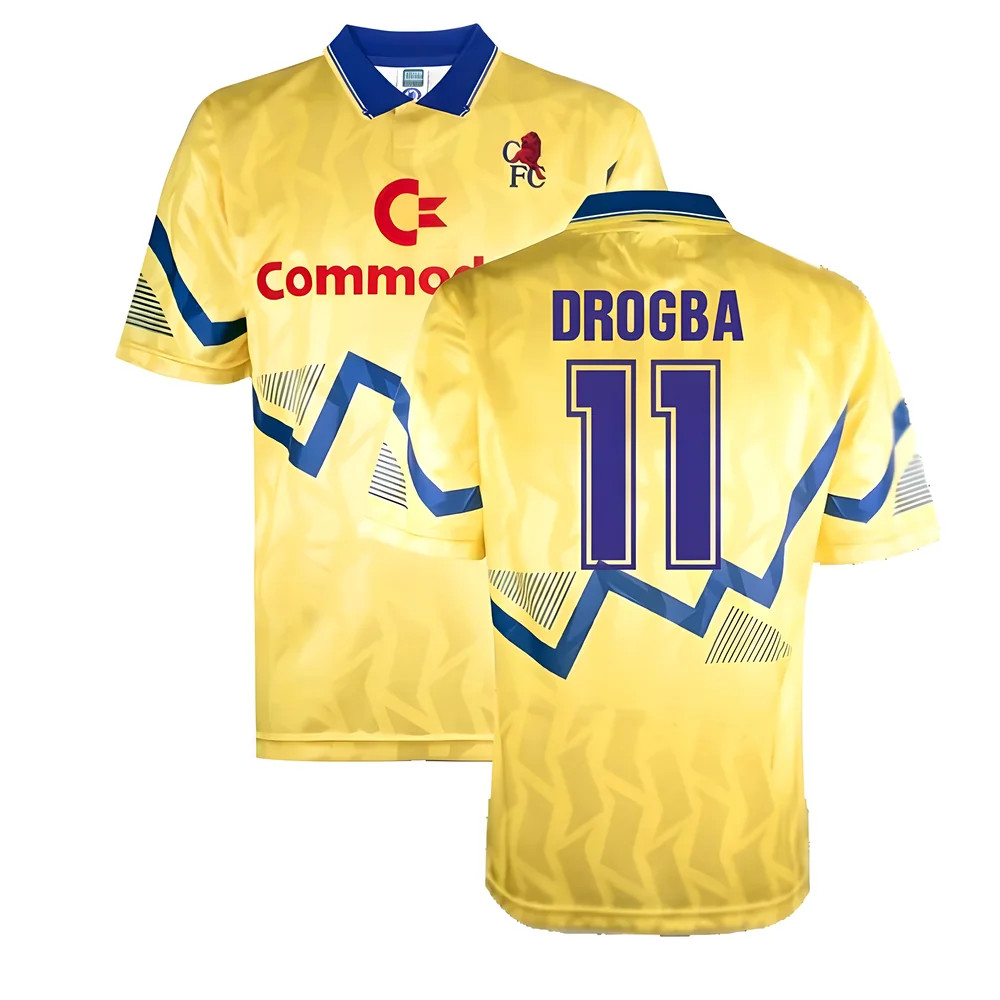 Chelsea 1990 Third Football Shirt (Drogba 11) Polyester Didier Drogba Made By: Score Draw Men's Yellow Medium