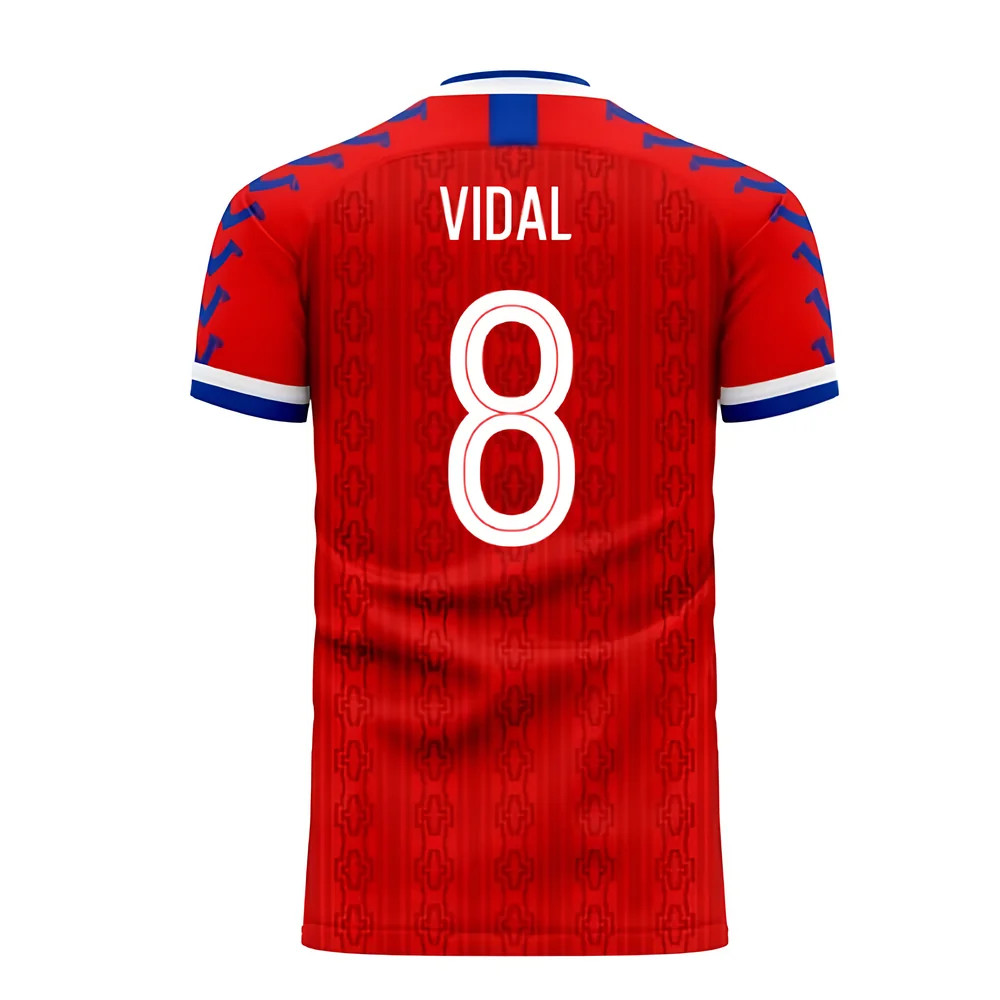'25-'26 Chile Home Concept Football Kit (Viper) (Vidal 8) Polyester Arturo Vidal Made By: Viper Sportswear Men's Red 5XL