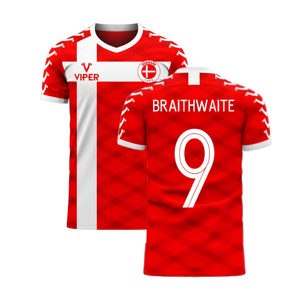 '25-'26 Denmark Home Concept Football Kit (Viper) (Braithwaite 9) Polyester Martin Braithwaite Made By: Viper Sportswear Men's Red Small