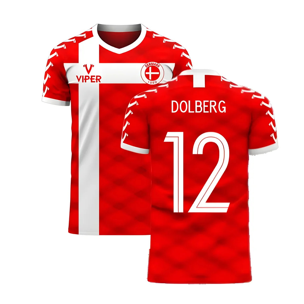 '25-'26 Denmark Home Concept Football Kit (Viper) (Dolberg 12) Polyester Kasper Dolberg Made By: Viper Sportswear Men's Red Medium