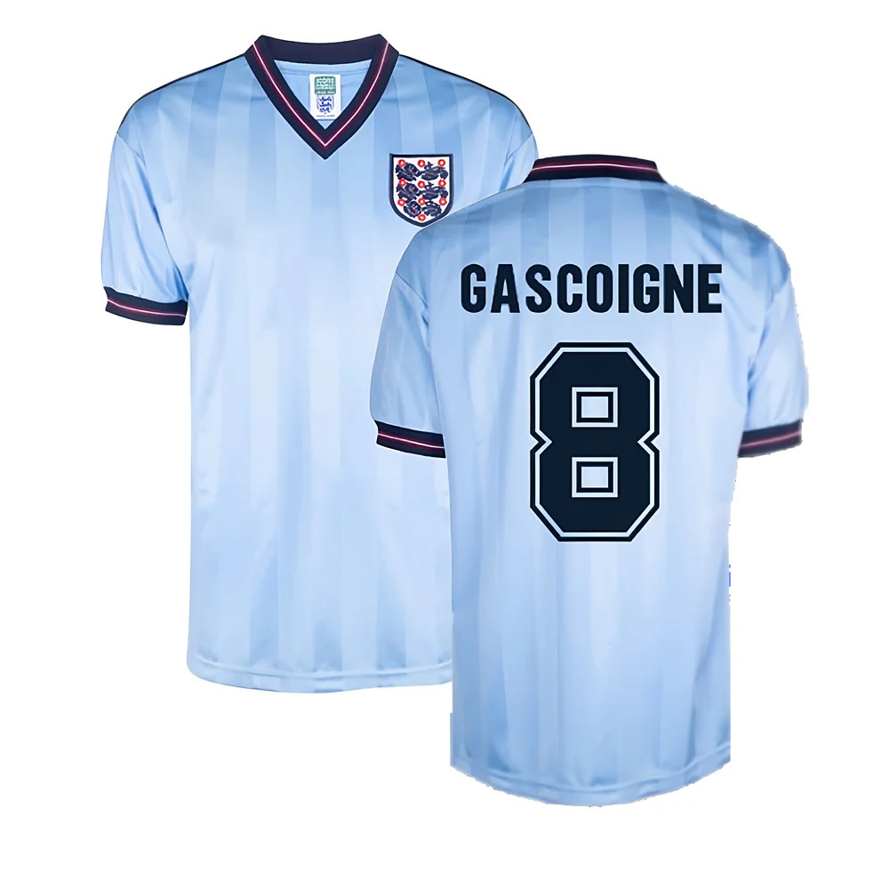 England 1986 World Cup Finals Third Shirt (Gascoigne 8) Polyester Paul Gascoigne Made By: Score Draw Men's Blue Medium