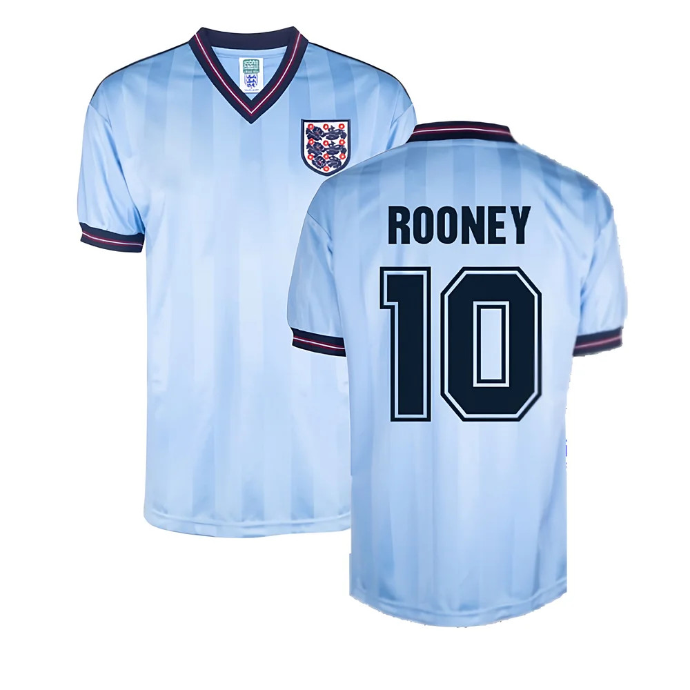 England 1986 World Cup Finals Third Shirt (Rooney 10) Polyester Wayne Rooney Made By: Score Draw Men's Blue Small