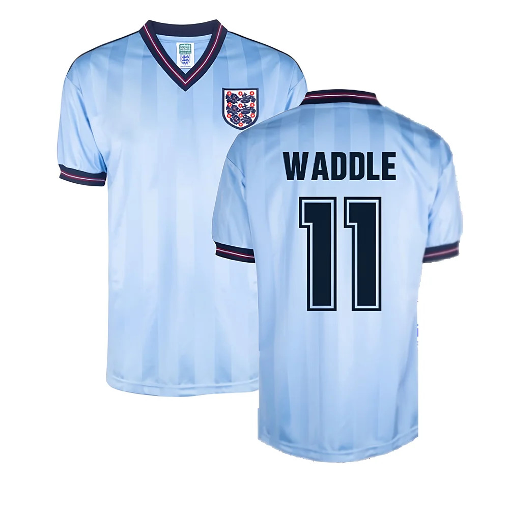England 1986 World Cup Finals Third Shirt (Waddle 11) Polyester Made By: Score Draw Men's Blue Small