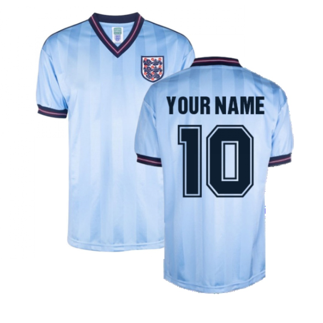 England 1986 World Cup Finals Third Shirt (Your Name) Polyester Made By: Score Draw Men's Blue Small
