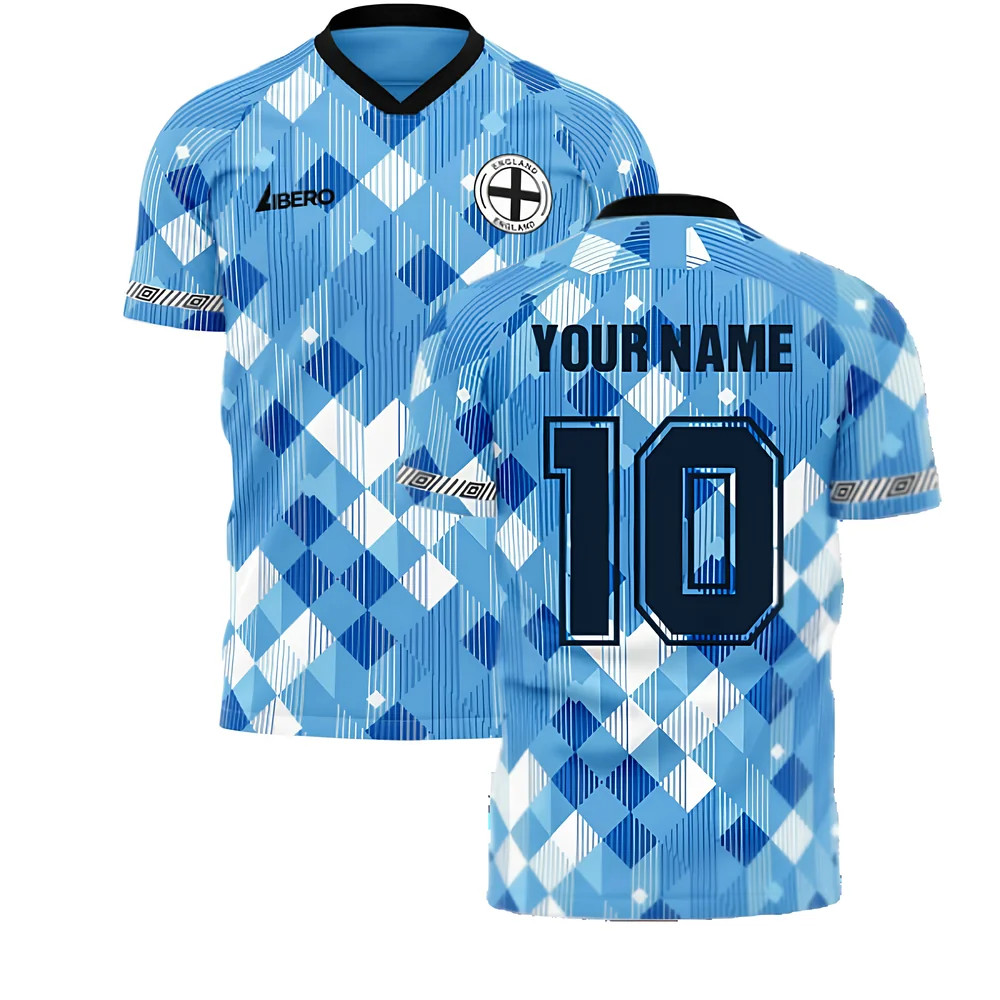 England 1990 Third Concept Football Shirt (Libero) (Your Name) Polyester Made By: Libero Sportswear Men's Sky Blue Medium
