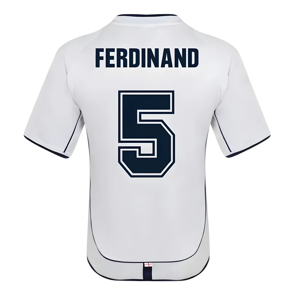 England 2002 Retro Football Shirt (Ferdinand 5) Polyester Rio Ferdinand Made By: Score Draw Men's White Medium