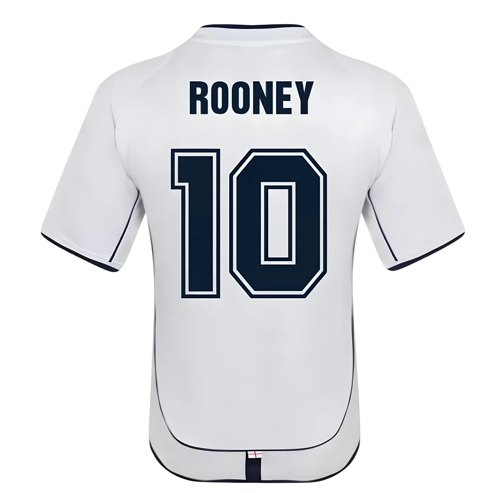 England 2002 Retro Football Shirt (Rooney 10) Polyester Wayne Rooney Made By: Score Draw Men's White Small