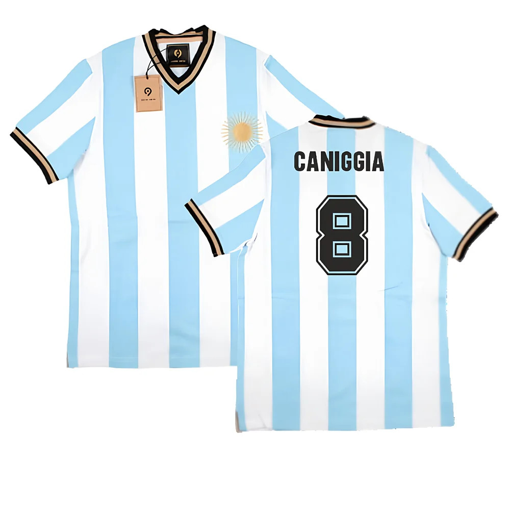 False Nein Argentina Home Vintage Shirt (Caniggia 8) Polyester Claudio Caniggia Men's Blue Xxl