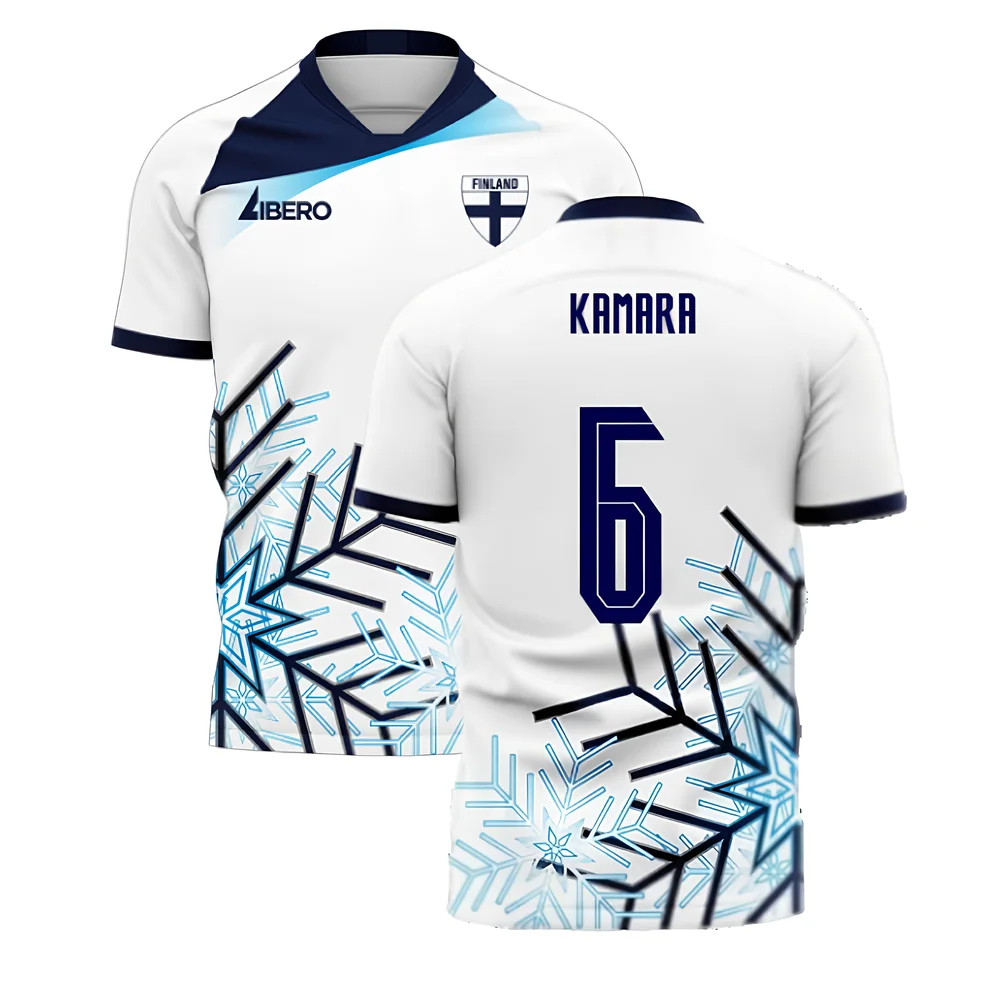 '25-'26 Finland Home Concept Football Kit (Libero) (Kamara 6) Polyester Glen Kamara Made By: Libero Sportswear Men's White 3XL