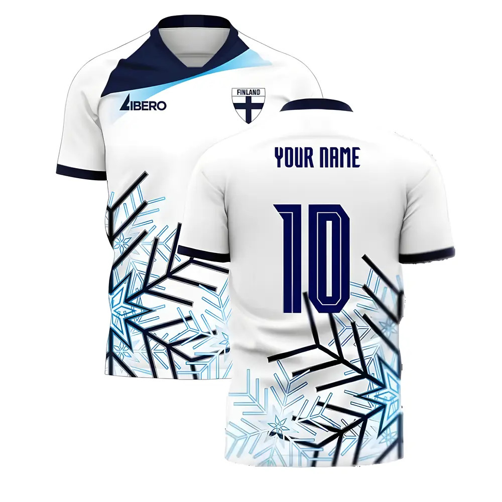 '25-'26 Finland Home Concept Football Kit (Libero) (Your Name) Polyester Made By: Libero Sportswear Men's White 4XL