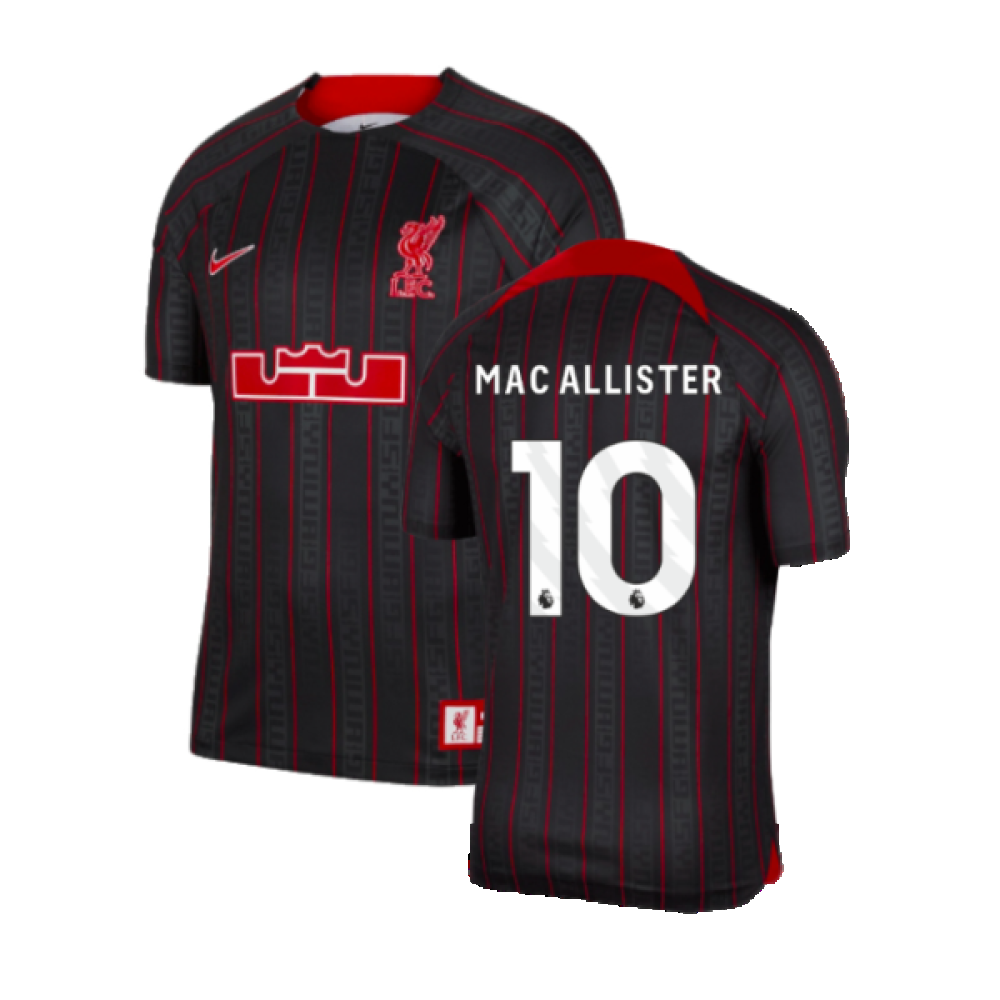le bron x liverpool football shirt (black) (mac allister 10)