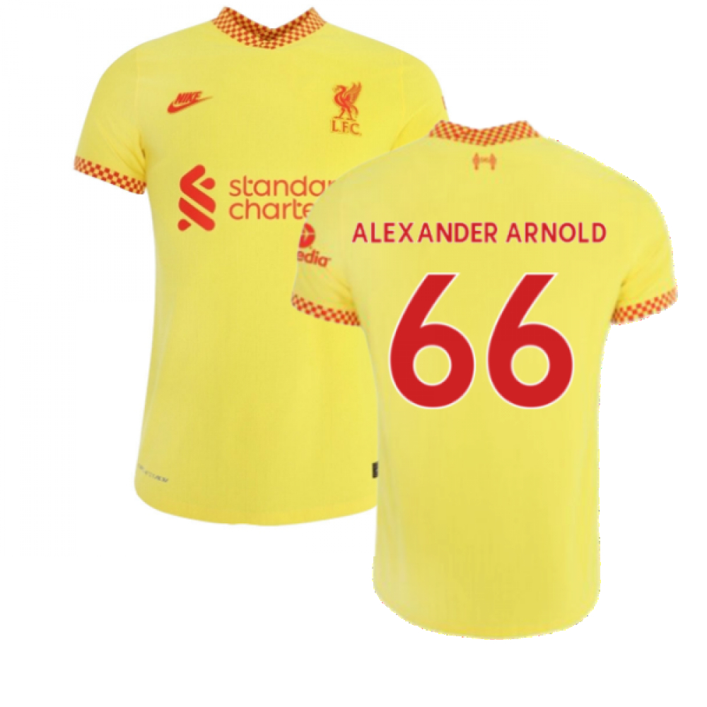 '21-'22 Liverpool 3Rd Shirt (Alexander Arnold 66) Polyester Trent Alexander Arnold Made By: Nike Men's Yellow Small
