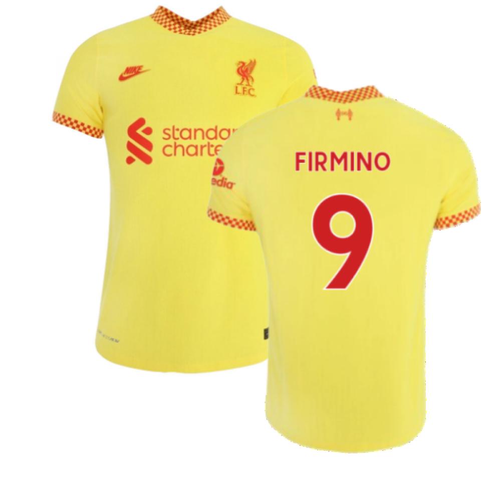 '21-'22 Liverpool 3Rd Shirt (Firmino 9) Polyester Roberto Firmino Made By: Nike Men's Yellow Medium
