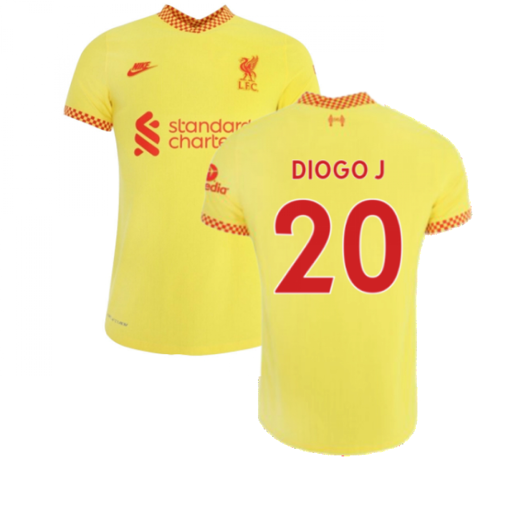 '21-'22 Liverpool 3Rd Shirt (Kids) (Diogo J. 20) Polyester Diogo Jota Made By: Nike Unisex Kids Yellow Small
